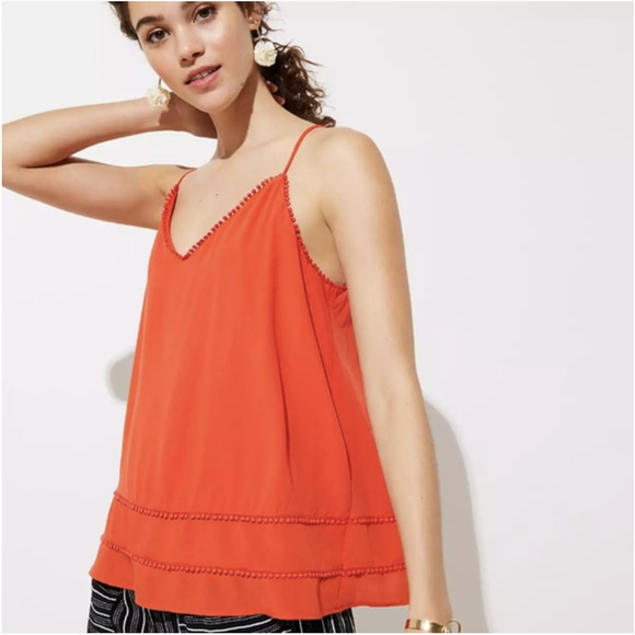 Ann Taylor LOFT Flowing V-Neck Dot Trim Strappy Cami Blouse - Picture 1 of 6